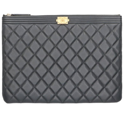 Chanel 17B Boy Chanel Quilted Leather Clutch Bag Women