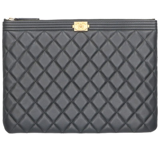 Chanel 17B Boy Chanel Quilted Leather Clutch Bag Women