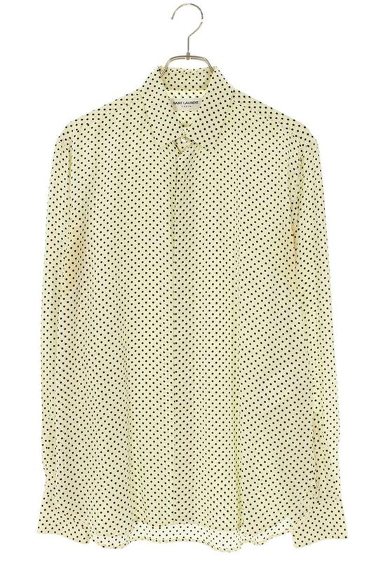 Saint Laurent Paris 23AW 646850 Y1h53 Polka Dot Silk Eve Collar Long Sleeve