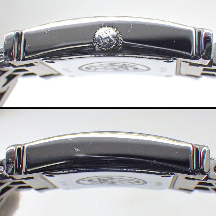 Hermes Watch Hh1.210 12 Points Diamond Index Square White Shell Dial SS Quartz