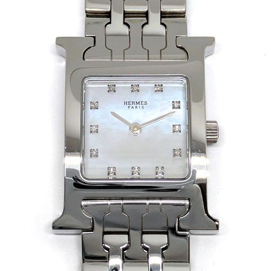 Hermes Watch Hh1.210 12 Points Diamond Index Square White Shell Dial SS Quartz