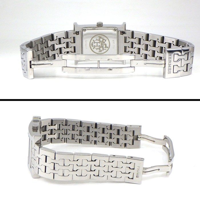 Hermes Watch Hh1.210 12 Points Diamond Index Square White Shell Dial SS Quartz