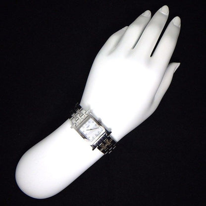 Hermes Watch Hh1.210 12 Points Diamond Index Square White Shell Dial SS Quartz