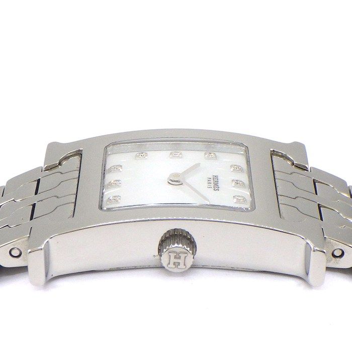 Hermes Watch Hh1.210 12 Points Diamond Index Square White Shell Dial SS Quartz