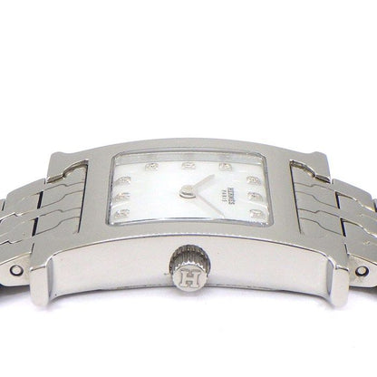 Hermes Watch Hh1.210 12 Points Diamond Index Square White Shell Dial SS Quartz