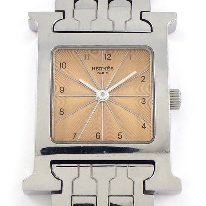 Hermes Watch Hh1.210 Square Pink Guilloche Dial SS Quartz Analog