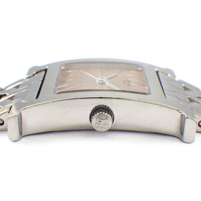 Hermes Watch Hh1.210 Square Pink Guilloche Dial SS Quartz Analog