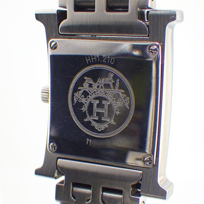 Hermes Watch Hh1.210 Square Pink Guilloche Dial SS Quartz Analog