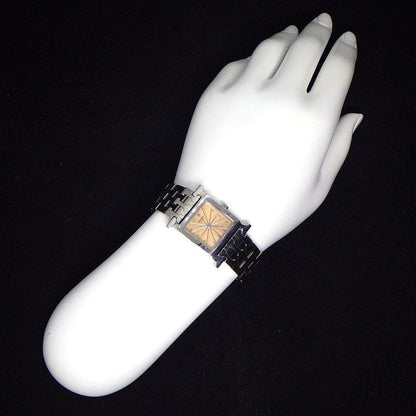 Hermes Watch Hh1.210 Square Pink Guilloche Dial SS Quartz Analog