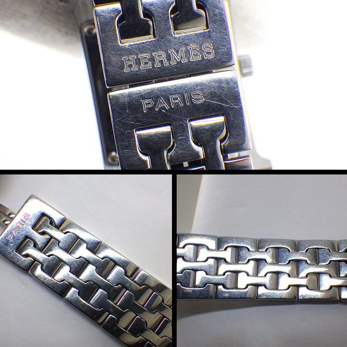 Hermes Watch Hh1.210 Square Pink Guilloche Dial SS Quartz Analog