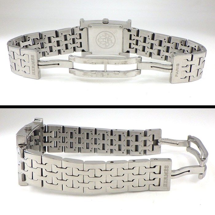 Hermes Watch Hh1.210 Square Pink Guilloche Dial SS Quartz Analog