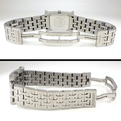 Hermes Watch Hh1.210 Square Pink Guilloche Dial SS Quartz Analog