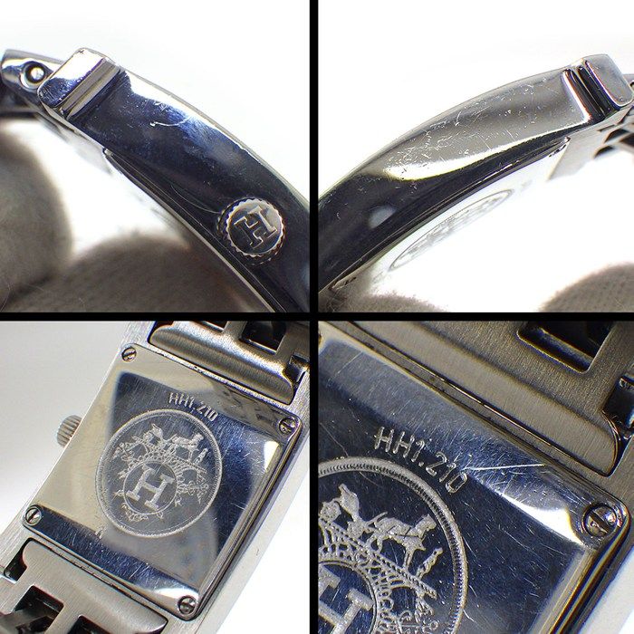 Hermes Watch Hh1.210 Square Pink Guilloche Dial SS Quartz Analog