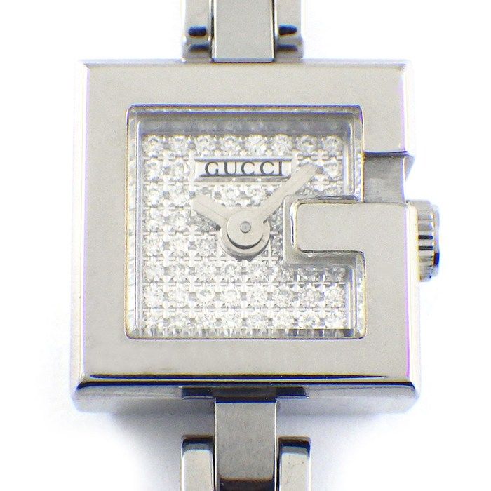 Gucci Watch G Mini 102 Square Pave Diamond Dial SS Quartz Analog