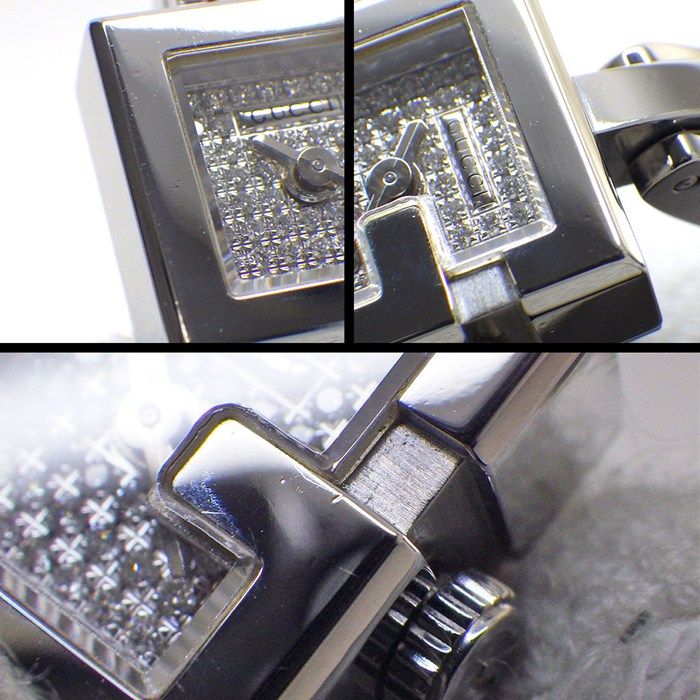 Gucci Watch G Mini 102 Square Pave Diamond Dial SS Quartz Analog