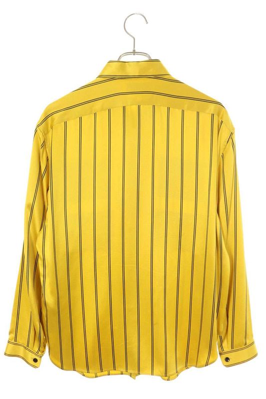 Saint Laurent Paris 663675 Y2d18 Silk Stripe Pocket Long Sleeve Shirt Men's 37