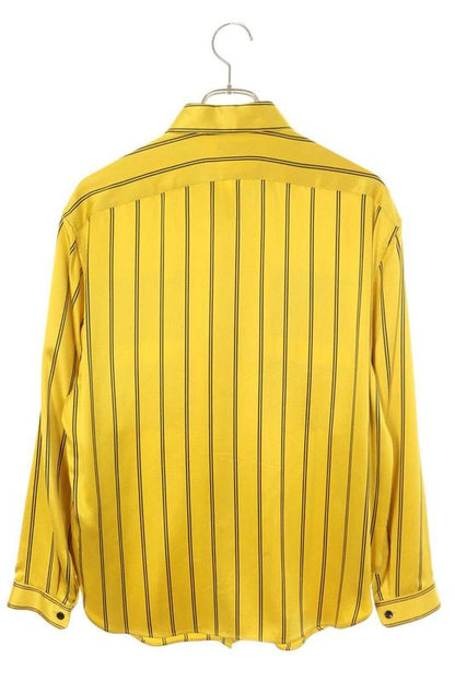 Saint Laurent Paris 663675 Y2d18 Silk Stripe Pocket Long Sleeve Shirt Men's 37