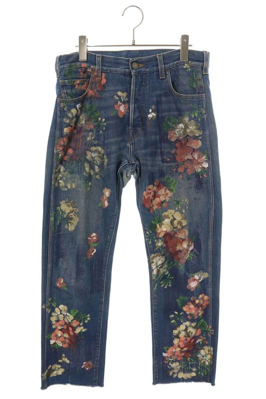 Gucci 16AW 408635 Xd481 Floral Design Cut-off Denim Pants Men's