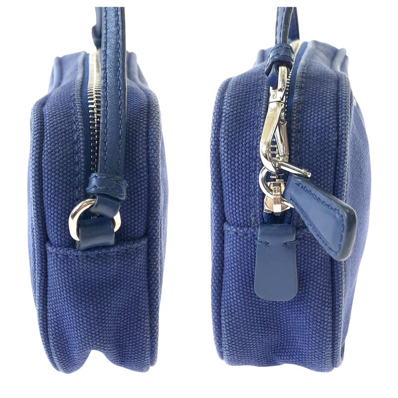 Prada Blue Silver Hardware Canvas Mini Handbag Accessory Pouch Women 506367