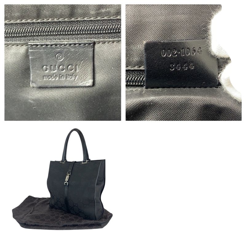 Gucci Jackie Black Silver Hardware GG Canvas 002 1064 Tote Bag Handbag Women