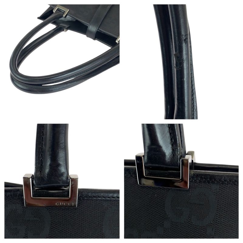 Gucci Jackie Black Silver Hardware GG Canvas 002 1064 Tote Bag Handbag Women