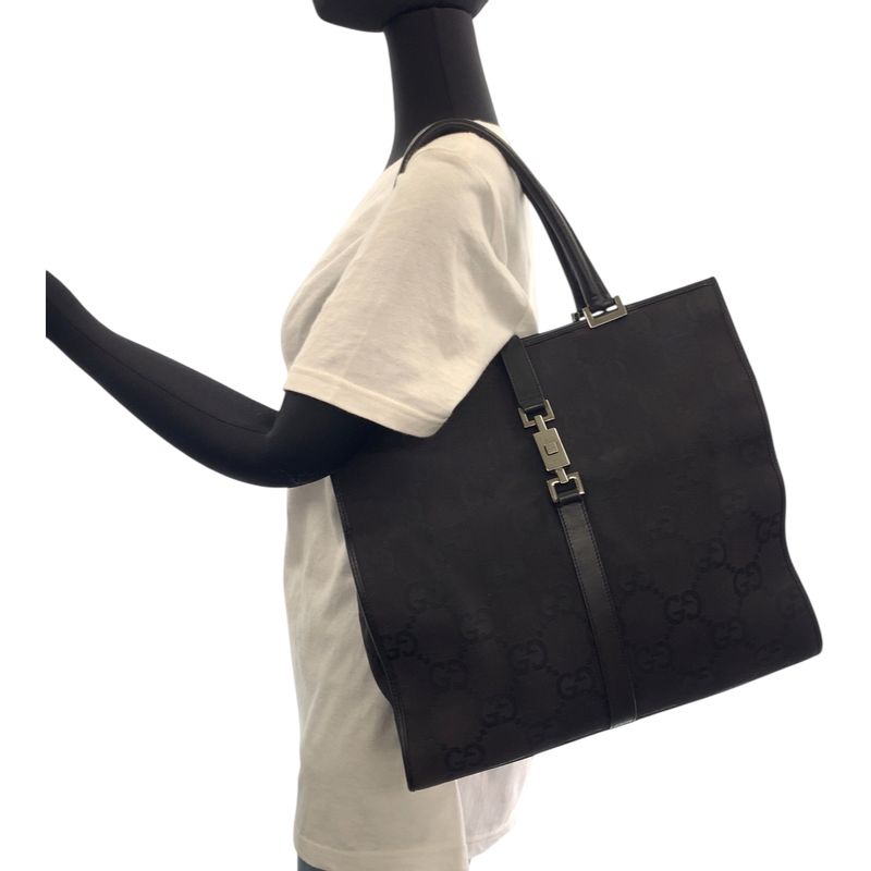 Gucci Jackie Black Silver Hardware GG Canvas 002 1064 Tote Bag Handbag Women