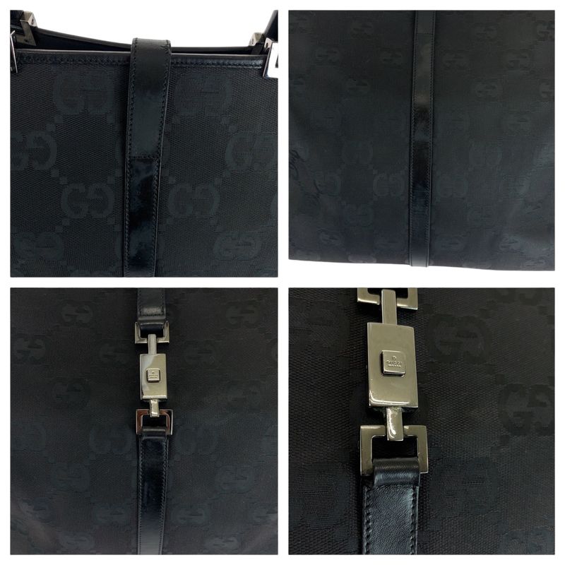 Gucci Jackie Black Silver Hardware GG Canvas 002 1064 Tote Bag Handbag Women