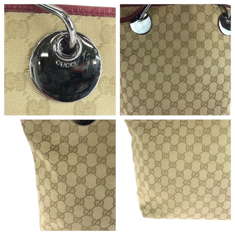 Gucci Beige Red Silver Hardware GG Canvas 120836 Tote Bag Handbag Women 506100