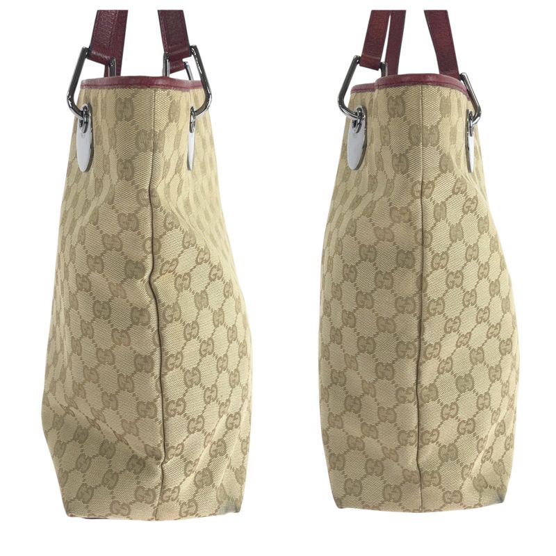 Gucci Beige Red Silver Hardware GG Canvas 120836 Tote Bag Handbag Women 506100