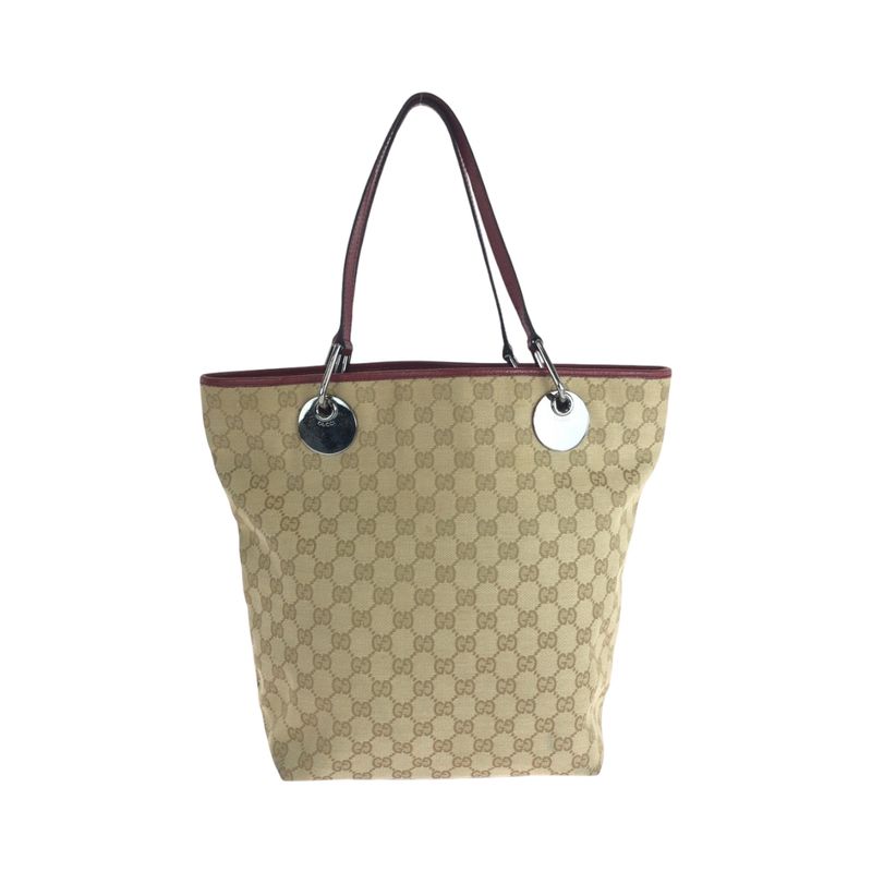Gucci Beige Red Silver Hardware GG Canvas 120836 Tote Bag Handbag Women 506100
