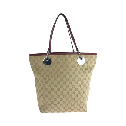 Gucci Beige Red Silver Hardware GG Canvas 120836 Tote Bag Handbag Women 506100