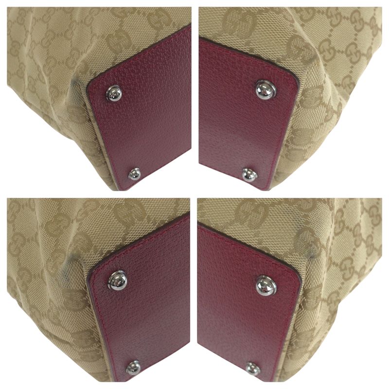 Gucci Beige Red Silver Hardware GG Canvas 120836 Tote Bag Handbag Women 506100