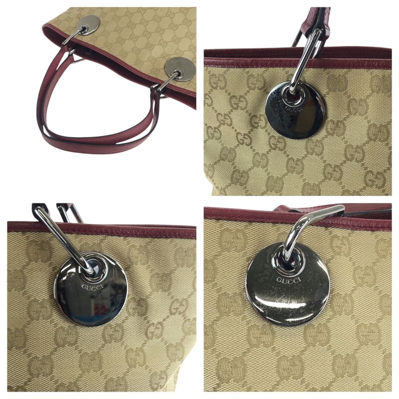 Gucci Beige Red Silver Hardware GG Canvas 120836 Tote Bag Handbag Women 506100