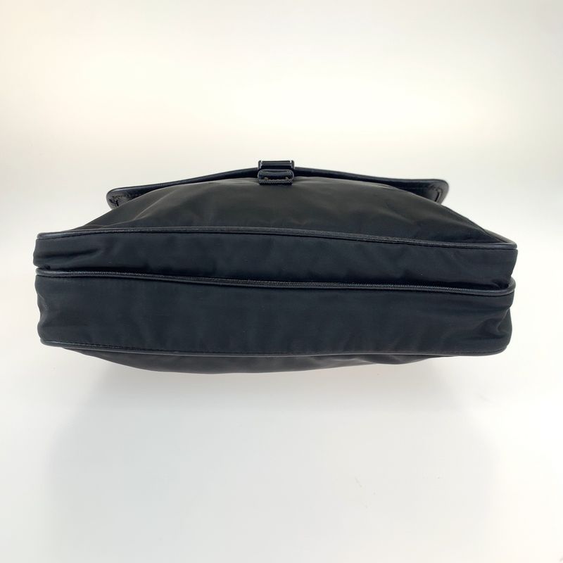 Prada Triangle Logo Plate Tessuto Black Silver Hardware Nylon Shoulder Bag