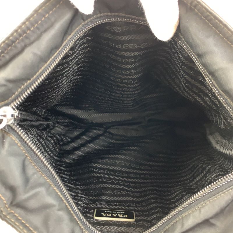 Prada Triangle Logo Plate Tessuto Black Silver Hardware Nylon Shoulder Bag