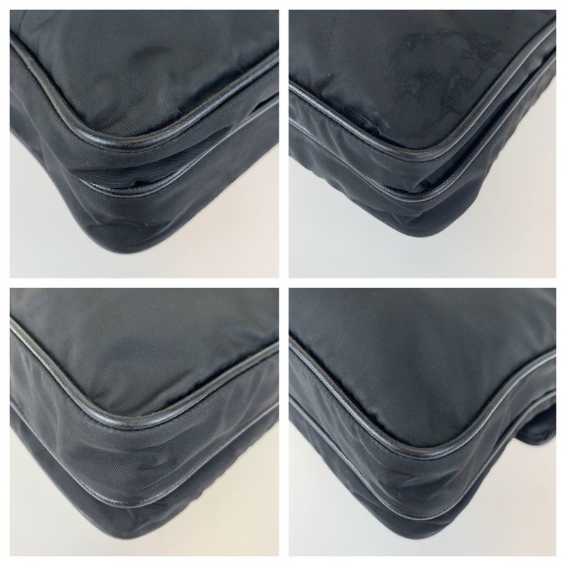 Prada Triangle Logo Plate Tessuto Black Silver Hardware Nylon Shoulder Bag