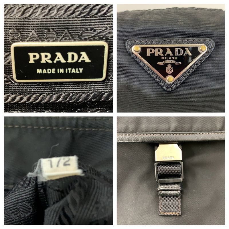 Prada Triangle Logo Plate Tessuto Black Silver Hardware Nylon Shoulder Bag