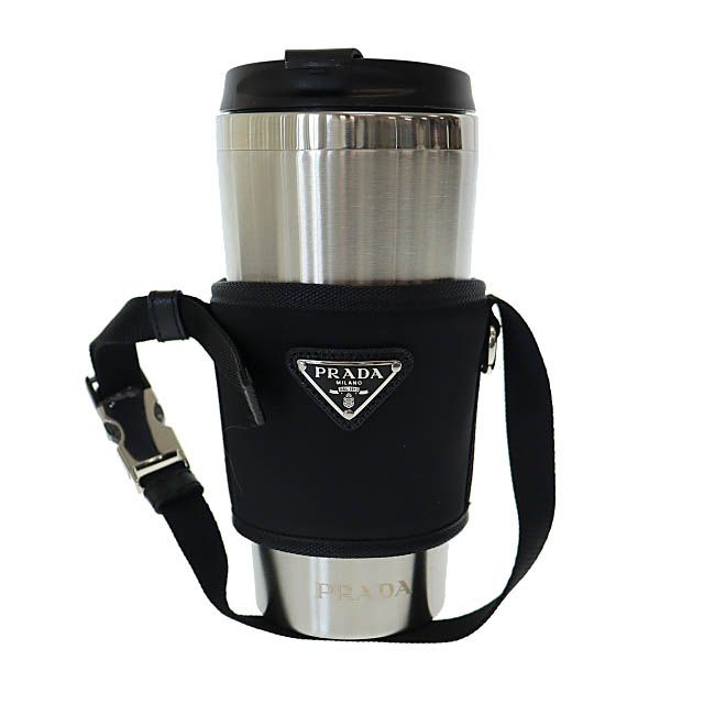 Prada Travel Bottle with Triangle Logo Cabas Tumbler Water Bottle 2up010 Black