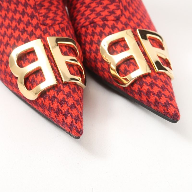 Balenciaga Boots Size 36 BB Ankle Boots Pointed Toe Hound Tooth Made in Italy