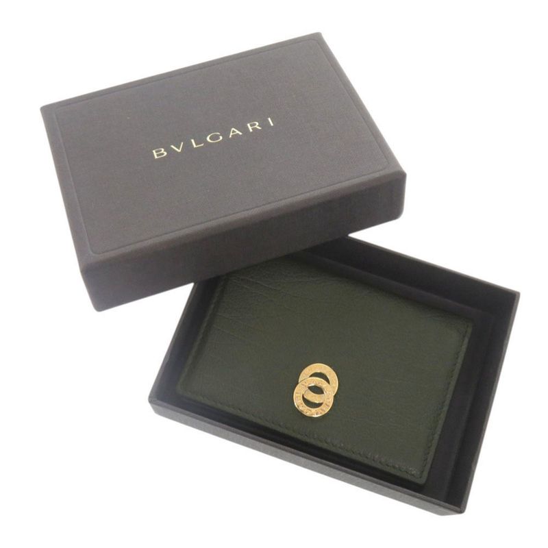 Bvlgari Leather Green Card Case Business Card Holder Green 1033 Bvlgari