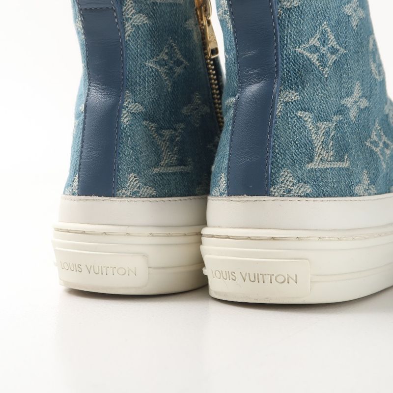 Louis Vuitton Stellar Line Sneakers Size 36.5 High Cut Denim Monogram Made in