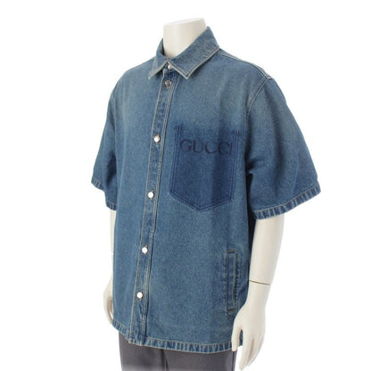 Gucci 24 Logo Washed Denim Jacket Shirt G Jean 785759 Blue 46