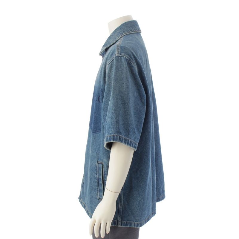 Gucci 24 Logo Washed Denim Jacket Shirt G Jean 785759 Blue 46
