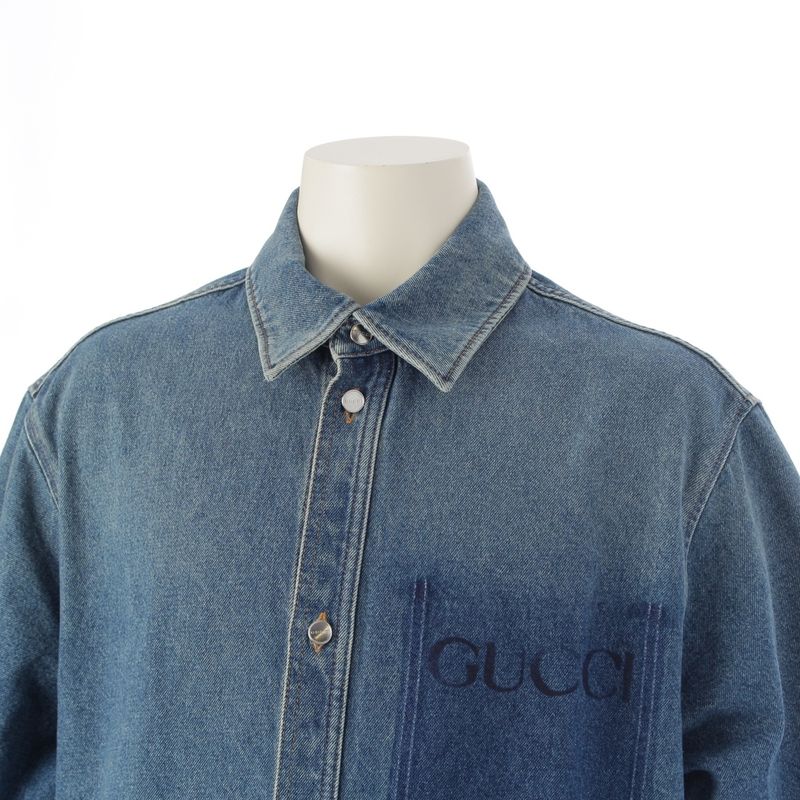 Gucci 24 Logo Washed Denim Jacket Shirt G Jean 785759 Blue 46