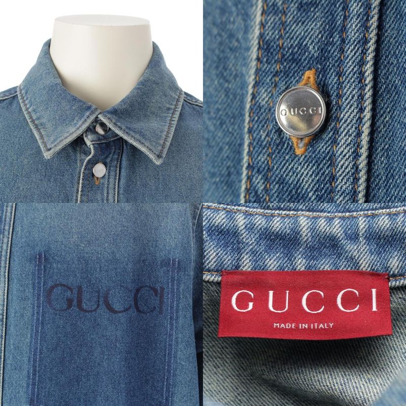 Gucci 24 Logo Washed Denim Jacket Shirt G Jean 785759 Blue 46