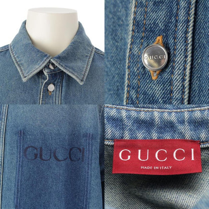 Gucci 24 Logo Washed Denim Jacket Shirt G Jean 785759 Blue 46