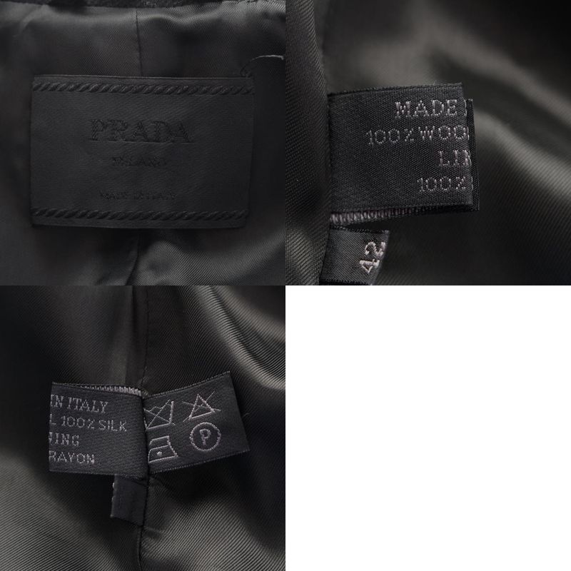 Prada Wool Silk Vintage Nylon Cut Replacement Magnet Button Stencil Collar Coat