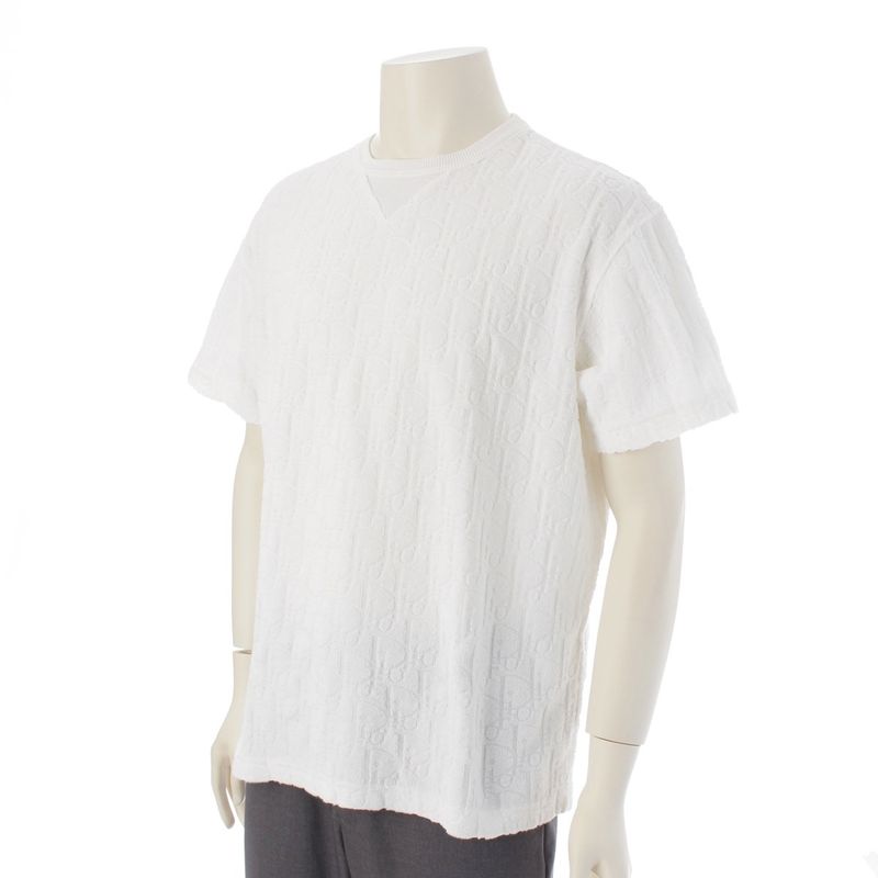 Dior Cotton Oblique Pile Trotter Short Sleeve Tee Top 113j692a0614 White S