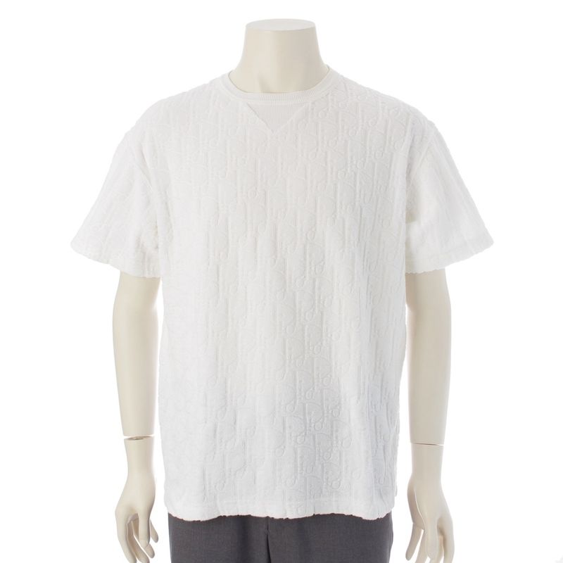 Dior Cotton Oblique Pile Trotter Short Sleeve Tee Top 113j692a0614 White S