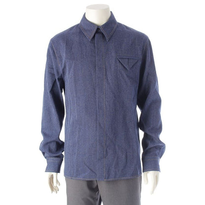 Bottega Veneta '24 Wool Twill Denim Winged Long Sleeve Shirt Top 703578 Indigo
